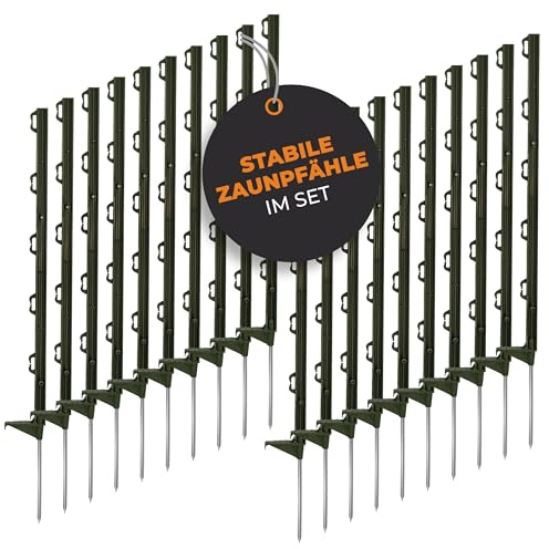 Ellofence Weidezaunpfahl mit verzinktem Bodennagel (20x) - Robuster Kunststoffpfahl mit Tritt - Premium Zaunpfahl mit 5 Ösen für Litze, Seil & Band - Standfester Zaunpfosten für Elektrozaun