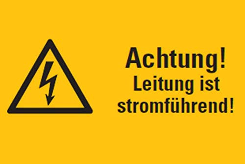Aufkleber Achtung! Leitung ist stromführend! Warnaufkleber ISO 7010 Schild 12x20cm, signalgelb Made in Germany by MBS-SIGNS