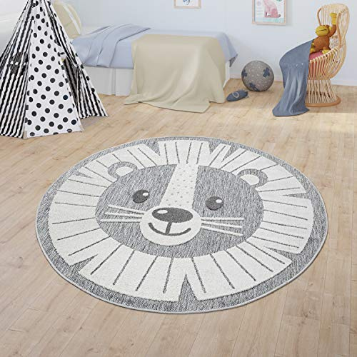 Paco Home Kinderteppich Kinderzimmer Outdoor Teppich Rund Spielteppich Modern 3D Effekt, Grösse:Ø 120 cm Rund, Farbe:Grau