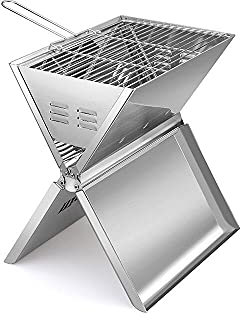 Gril portable Ved - Barbecue pliable de style bloc-notes pour 2-3 personnes en acier inoxydable - la terrasse, la cour, le camping et la plage - 35 x 24 x 39 cm