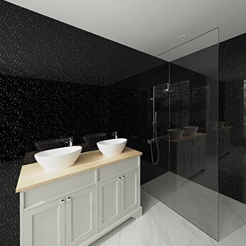 NRG 1mx2.4mx10mm Bathroom Wall Cladding Ceiling PVC Panel Black 1PCS | Large, Shower Wet Wall Panel, Sparkle Gloss, for Shower Room, Kitchen, Ceiling, Wet room, Shower Enclosure