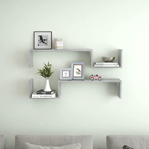 Homiuse 100x15x20 cm Wandregale 2 STK. Betongrau - Bücherregal, Holz Regal, Küchenregal, Hängeregal für Wände - Wandboard Wall Shelf für Kinderzimmer