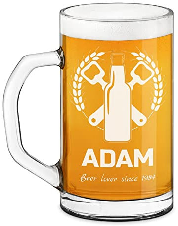 Maverton Beer Mug with Engraving for Man - 640 ml Pint Glass with a Handle - Pub Glassware for dad - Personalized Beer Glass for him - for Beer Lover - Solid Traditional Beer Mug - Bottle