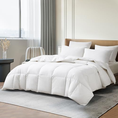 Martha Stewart Tencel™ Lyocell/Cotton Blend White Goose Down Fiber Comforter - All Season Warmth Duvet Insert with Corner Tabs - Twin Size