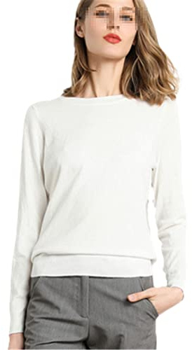 Pullover kashmir tröja dam stickad bas O-hals tröja, Vitt, M