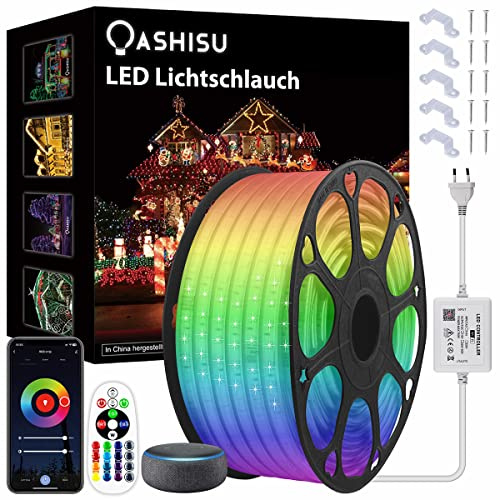 OASHISU 2023 LED Lichtband RGB Strip Außen Bluetooth LED Streifen RF Fernbedienung Lichterschlauch Funktioniert mit Alexa & Google Assistant Wasserdicht IP65 Lichterkette App-Steuerung Musik-Sync 10M