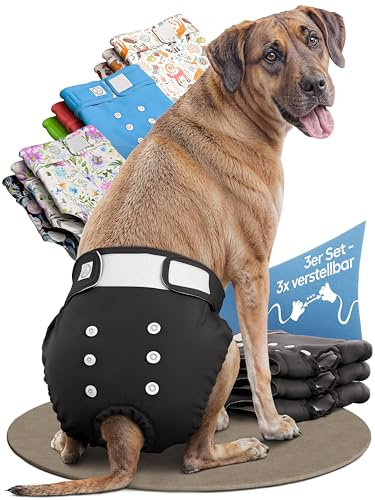 HUND IST KÖNIG Hundblöjor för tikar (3-pack) – högabsorberande löpbyxor för tikar med 3-vägs justering – miljövänliga hundblöjor, hundbyxor löphet och inkontinens