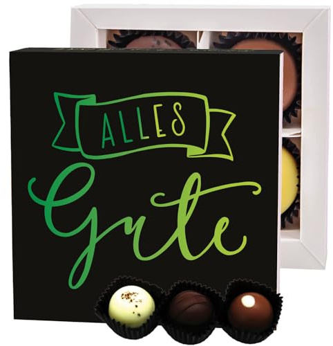 Hallingers Genuss Manufaktur Pralinen Glückwunsch-Geschenk - ohne Alkohol, handmade aus Confiserie-Edelkakao in wertiger Geschenkbox Alles Gute, Geschenkidee für Frauen Männer