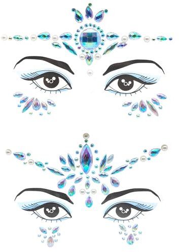 Gesicht Edelsteine Temporäre Tattoos Glitzer Schmucksteine Strass Gesicht Juwelen Kristalle Strasssteine Gesicht Temporäre Tattoos für Musikkarneval, Party, Make-up (2Stück)