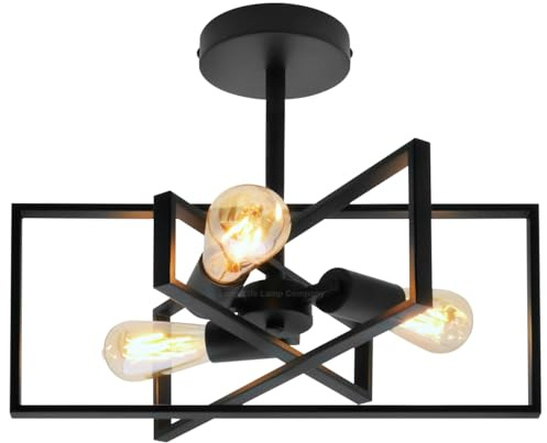 Long Life Lamp Company Art Deco Fixed Pendant Light Bar Modern 3 Light Ceiling Light Black Semi Flush Ceiling Light Rectangular H3122