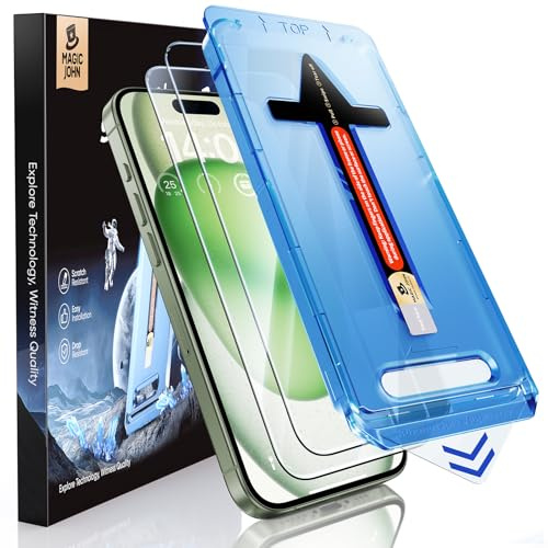 MAGIC JOHN 2 Pack for iPhone 15 Plus 6.7 inch Tempered Glass Screen Protector, Auto Dust-Elimination Installation, Bubble Free, Dynamic Island Compatible, HD Clear, Easy Installation