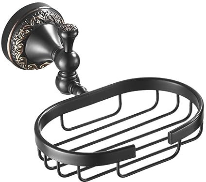 ifundom Bathroom Rack Solid Brass Soap Dish Holder Wall Mounted Soap Basket Vintage Style Black Shower Shelf Tray