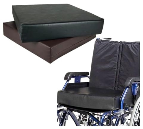 FIVE MOONS Memory Foam Soft Faux Leather Covered Wheelchair Seat Cushion Pressure Relief Comfortable Elderly Support, Multiple use Chair Scooter Position Enhancer Zipped Cover (Black, 16 x 16 x 3)