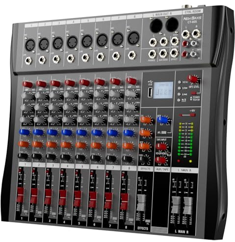 NEW BAXS Professional DJ Audio Mixer - 8 Channel Bluetooth DJ Controller Sound Mixer with DSP 16 Preset Effects, USB Interface, 8 XLR Microphone/Line Inputs, AUX,