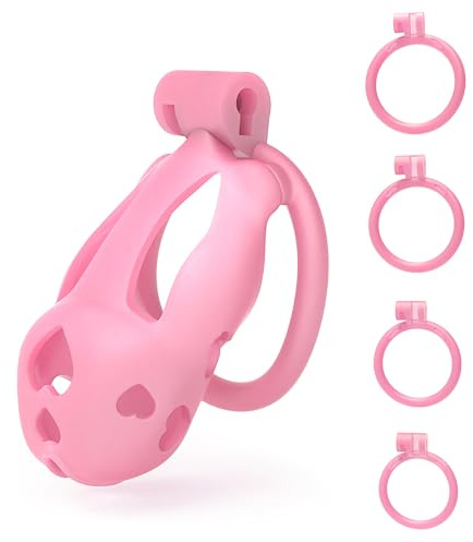 FYJENNICC Penis Cage Chastity Cage - Lightweight Resin Male Chastity Device with Invisible Lock, Bondage Gear for Men Beginner-Friendly Design with 4 Adjustable Rings Adult Sex Toy (Pink, Small)
