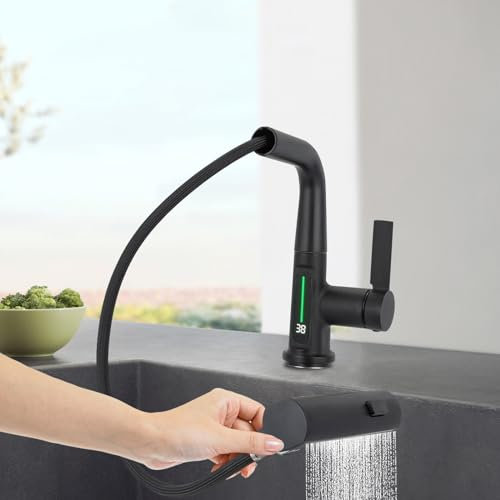 Wasserhahn Küche mit Brause Ausziehbar,Einhebelmischbatterie für Badezimmer, Moderner Einhebelmischer für Badewanne und Waschbecken, Bädern, Waschräumen (Schwarz)