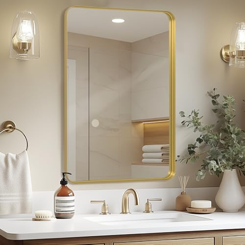 LunaMirror Wandspiegel 60 x 90 cm Gold - Modernes Design Dekorativer Spiegel für Badezimmer, Schlafzimmer, Eingangsbereich, Wohnzimmer, Flur