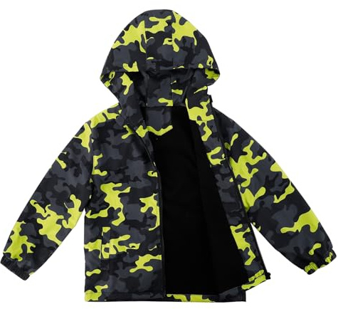 LACOFIA Veste Imperméable Enfant Garçon avec Doublure Polaire Veste Chaud Coupe Vent à Capuche Blouson de Pluie Automne/Hiver pour Enfants 3~12 ans