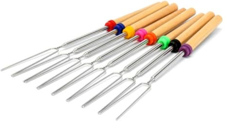 HOLIDYOYO Juego de Tenedores para Asar de Acero Inoxidable 6 Piezas Tenedores para Barbacoa Mangos de Madera para Salchichas Y Perritos Calientes