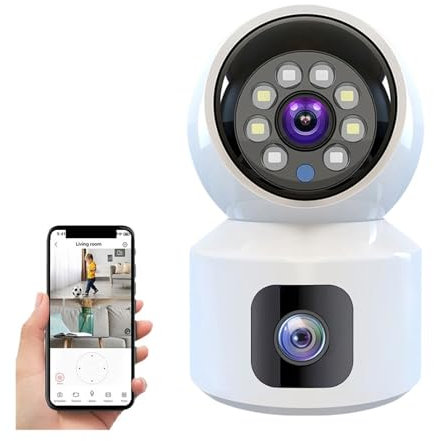 Telecamera di Sorveglianza, Mini telecamera HD Wireless Dual Lens Telecamere IP da 8 MP Visione notturna intelligente CCTV Sicurezza PTZ Camara Baby monitor da interno ,Telecamere di sicurezza(8MP Cam