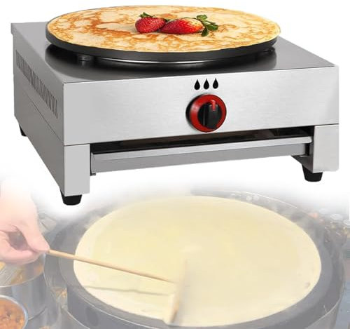 Eastnmythet Máquina para Hacer Crepes, Máquina para Hacer Panqueques Antiadherente de 16 Pulgadas, Sartén para Panqueques de 40 cm, Plancha para Crepes de Acero Inoxidable de Escritorio,Gas