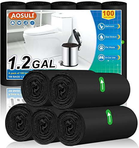 AOSULI Müllbeutel 5L Schwarz Für Bad, Kleine Abfallbeutel, 100 Stück | Kleines Format, Auslaufsicher, Geruchsneutral, Ideal Für Kosmetikeimer Und Kleine Abfalleimer