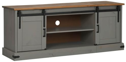 vidaXL TV-Schrank Halden 2 Schiebetüren Grau 150x40x60 cm Massivholz