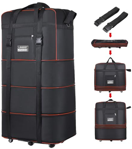 Expandable Large Capacity Travel Bag Oxford Cloth Duffel Bag with Wheels Lightweight Waterproof Travel Foldable Suitcase(Black)