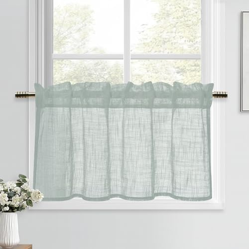 DWCN Grau-grün Scheibengardinen Leinenoptik Vorhänge Modern Fenstervorhänge Kurz 1 Stück H45xB90cm Vorhang Halbtransparent für Küchengardinen Wohnzimmer Schrankvorhang Kinderzimmer Gardine Badezimmer