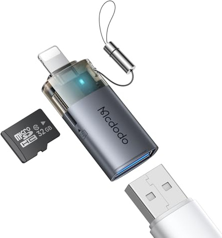 Mcdodo USB auf Lightning Adapter mit Micro SD Kartensteckplatz, TF Card Reader USB 3.0 OTG Adapter für iPhone iPad Unterstützt Kamera, Maus, Tastatur, U-Disk Kompatibel mit iPhone 14/13/12/11, iPad