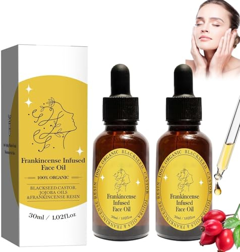 2PCS Organic Frankincense Resin Oil for Skin,Frankincense Essential Oil with Castor&Jojoba Oils for Face, Facial Moisturizing Cold Pressed Serum for Anti Wrinkle&Anti Aging Skincare for All Skin Types