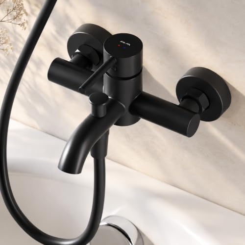 AM.PM – Mitigeur Baignoire Monotrou Noir Mat, Robinet Bain-Douche Monocommande avec Bec 17,6 cm, Montage Mural 2 Trous, Colonnette Baignoire