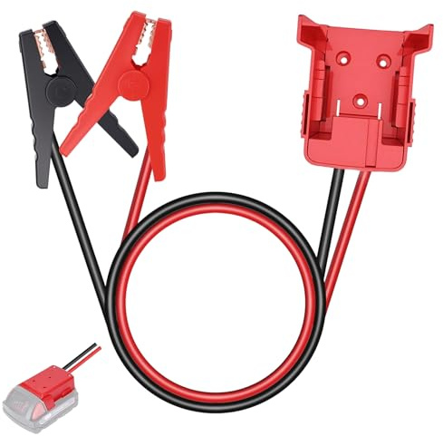 Jumper Cables Clamp with Adapter Compatible with Milwaukee M18 18V Batteries, Silicone Wire 12AWG 2FT/0.6M Automotive Booster Cables for Jump Starting Tool Battery