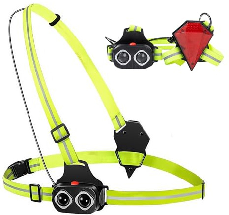PORFOYO 350 luci di corsa, lumen, lampada da corsa, jogging, cintura da corsa con riflettori completi, 2 colori di luce USB ricaricabile, lampada toracica a LED, per corsa notturna, ciclismo
