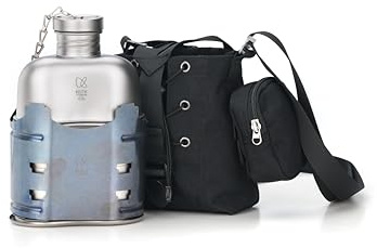 Keith Titanium Ti3061 Pro Plastic-Free Canteen Mess Kit with Stove – Grade 1 Titanium Cookset, 37 oz Bottle, 24 oz & 13.5 oz Cups, Custom MOLLE Field Carry Case with Premium Zippered Pouches