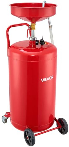 VEVOR Réservoir de Vidange Huile Usagée 95 L, Vidangeur Huile Portable Pneumatique avec Entonnoir Réglable en Hauteur, Roues, Drainage Transfert Carburant pour Ateliers Réparation Automobile, Rouge