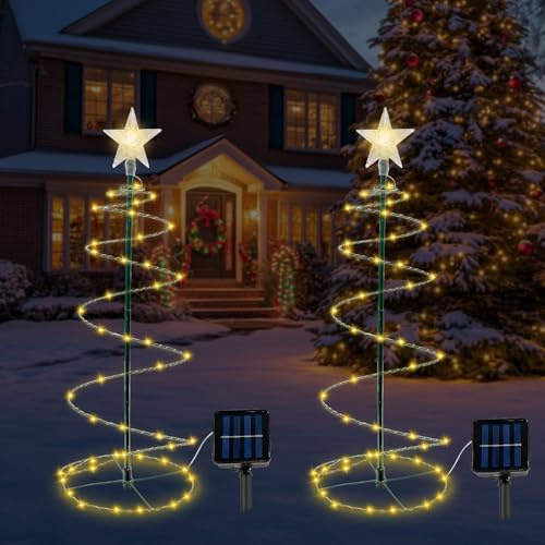 2 Stück Weihnachtsbeleuchtung Außen Solar,Wasserfest Spiralförmiger Weihnachtsbaum,Weinachtsbeleuchtung LED Draußen,Weihnachtsbaum Beleuchtung Aussen Solar für Gärten, Terrassen