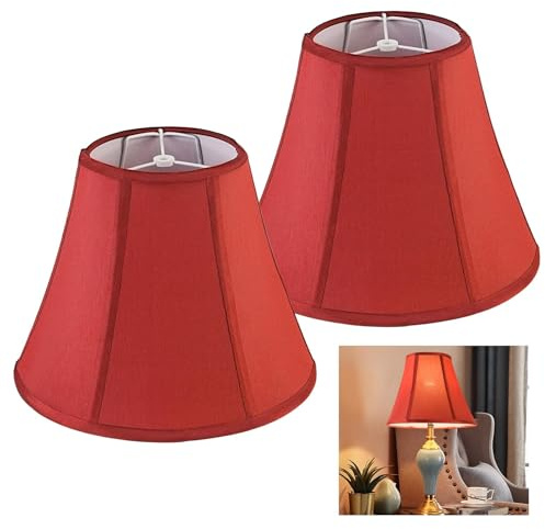 Medium Bell Lamp Shades Set of 2, 6.5 × 13 × 10.6, Red Round Lamp Shade Replacement for Table Desk Bedside Lamps, Spider Fitter, Assembly Required