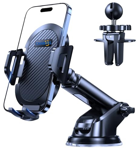 CHAKOOS Car Phone Holder Adjustable Car Phone Mount Cradle 360° Rotation Phone Holder for Dashboard Upgraded Strong Suction One Button Release Automobile Cradle for iPhone 4.0''-7.0'' Smartphones