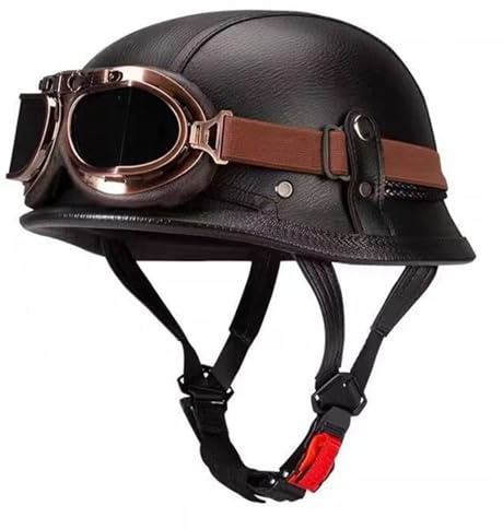Vintage Caschi Cromwell Casco Mezzo Retrò Moto Con Occhiali Leggero Elmetto DOTECE Omologato Caschi Jet E Demi-Jet Caschi Scodella Per Adulti Unisex Comodo E Traspirante M,M:57-58CM