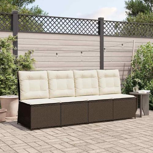 Runheo Garten-Sofa mit Kissen Schwarz, Cremeweiß Poly-Rattan, Liegen Outdoor Möbel für Terrasse Balkon, 1-Sitzer Loungesofa, Wetterfest