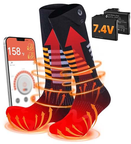 Heated Socks for Men Women, 7.4V Fast Heating Electric Socks with APP & Timer, Up to 12 Hours, Rechargeable Battery, Smart Foot Warmers Washable for Winter Skiing Camping Hiking Fishing Hunting