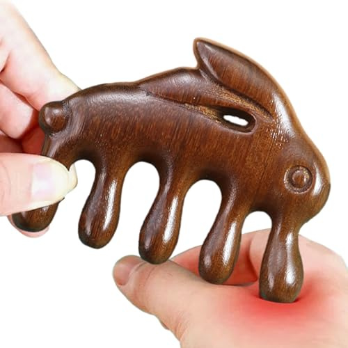 Peine Masajeador Manual Portátil de Madera con Púas Anchas | Cepillo de Masaje Cabeza de Conejo para el Cabello para Cuello Mano Pierna Hombro Hombre Mujer Relajación Diaria