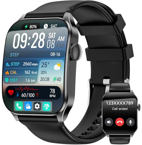 Smartwatch Herren Damen, 1,91 HD-Kurvdisplay Smart Watch mit Bluetooth Anrufen, 100+Sportmodi Fitnessuhr mit Herzfrequenz/Schlafmonitor/Schrittzähler, IP67 Wasserdicht Sportuhr für Android iOS