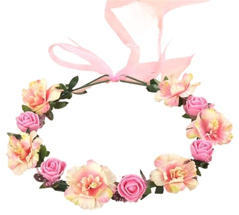 Blomkrona brud bröllop hårtillbehör kvinnor elegant pannband flätat kransband flicka blommig girlang för sommar, bröllop (rosa)