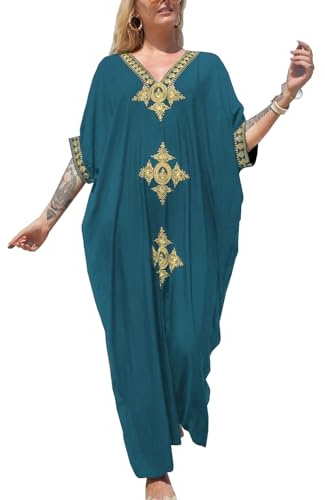 L-Peach Damkaftan av bomull, kaftan, lång klänning, maxi strandklänning, täcka bikini, en storlek