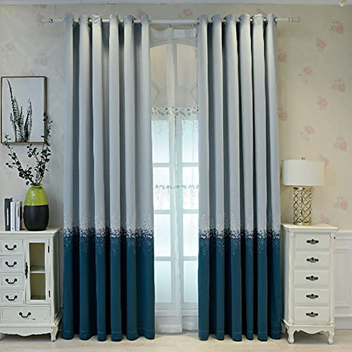 ILMF Vorhang mit Ösen, Verdunkelungs Thermogardine Blickdicht Gardinen Energieeffizient Bestickt Vorhänge Ösenschals für Kinderzimmer Schlafzimmer Wohnzimmer, 1 Stücke-Blau-150x270cm
