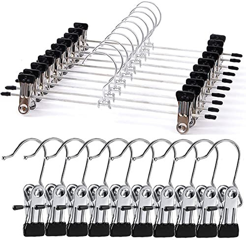 20 Stück Kleiderbügel: 10Pcs Tragbar Wäsche Haken, 10Pcs 28cm Chrom Eisen Hosenbügel, Klammerhaken Stiefelaufhängung Metall Stiefel aufhänger Antirutsch Kleiderbügel Stiefelklammern