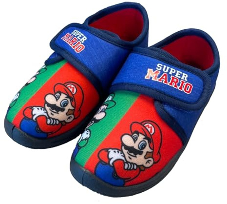 Leomil MARIO Pantofole per ragazzi e ragazze dai 2 agli 8 anni, divertenti spatole per la casa con motivo Mario, pantofole per ragazzi con chiusura in velcro, Mario Kart Puschen, ideali per l'asilo,