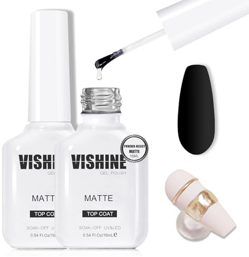Vishine 2 x 16 ml Matter Top Coat, pulverbeständig, für Gel-Lack, Powder-Resistent, mattes Finish für Details, Chrompulver, Malerei, UV-Gel, langlebig, Nail Art DIY